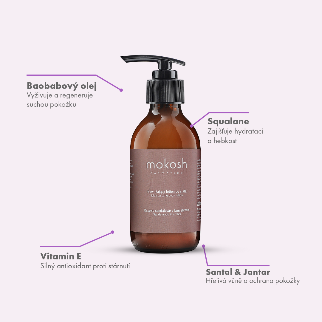 Hydratační tělové mléko – Santalové dřevo a Jantar