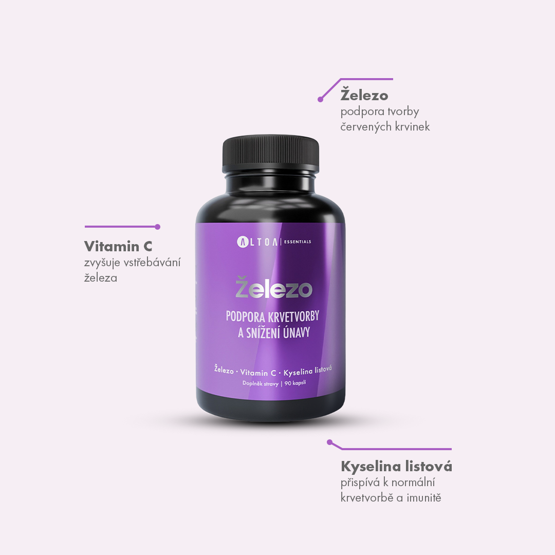 Železo (bisglycinát) + Vitamin C + B9 - (90 kapslí)