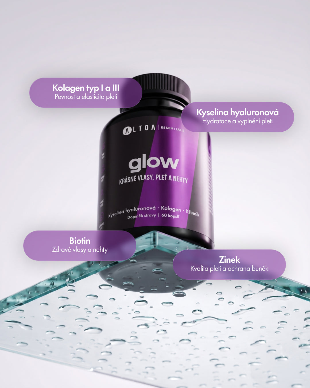 GLOW - Kolagen, kyselina hyaluronová, biotin (60 kapslí)