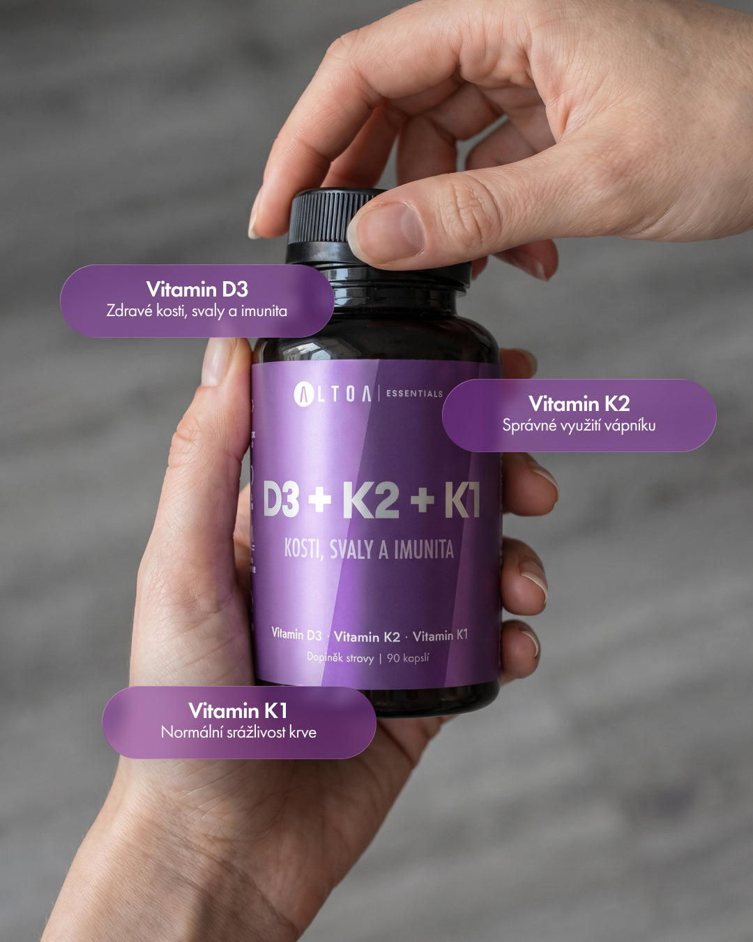 Vitamin D3 (4000 IU) + K2 + K1 - (90 kapslí)
