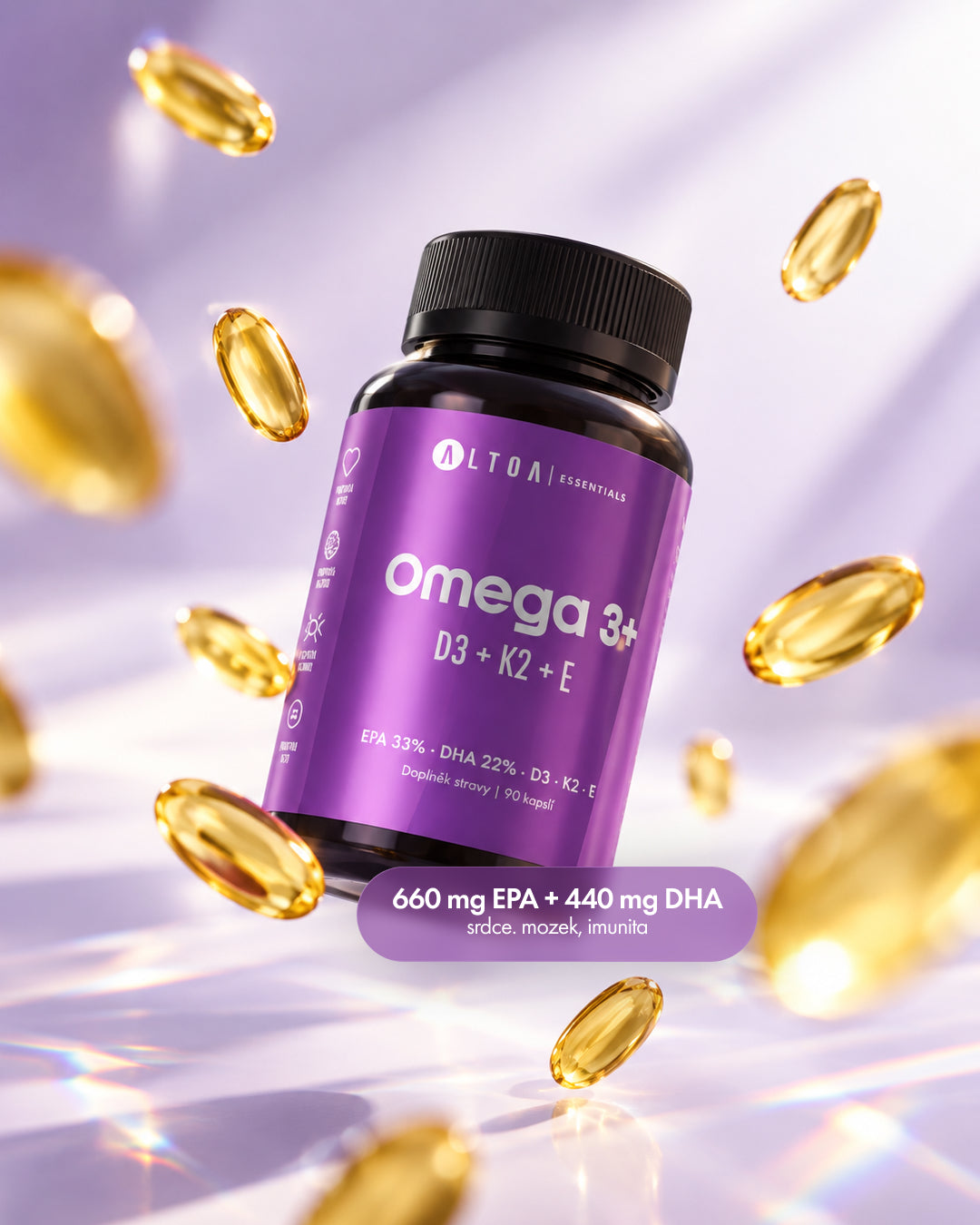 Omega 3 + D3 (2000 IU) + K2 + Vitamin E - (90 kapslí)