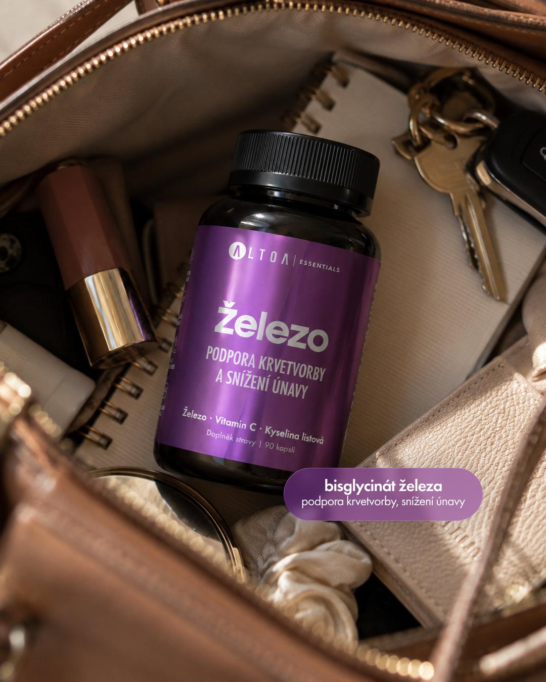 Železo (bisglycinát) + Vitamin C + B9 - (90 kapslí)